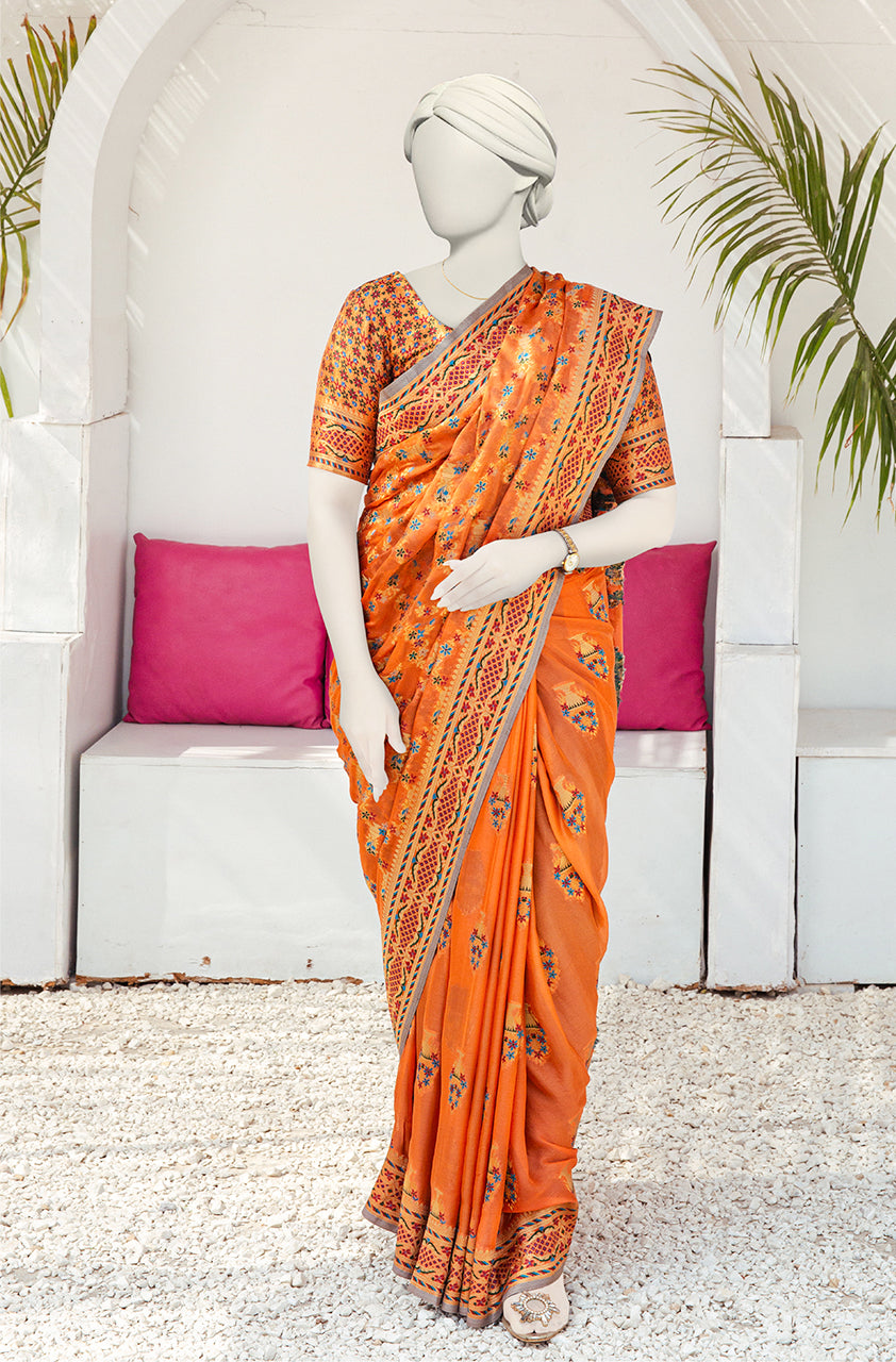 Luxurious 100% Pure Silk Chiffon Saree