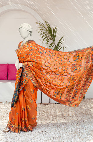 Luxurious 100% Pure Silk Chiffon Saree